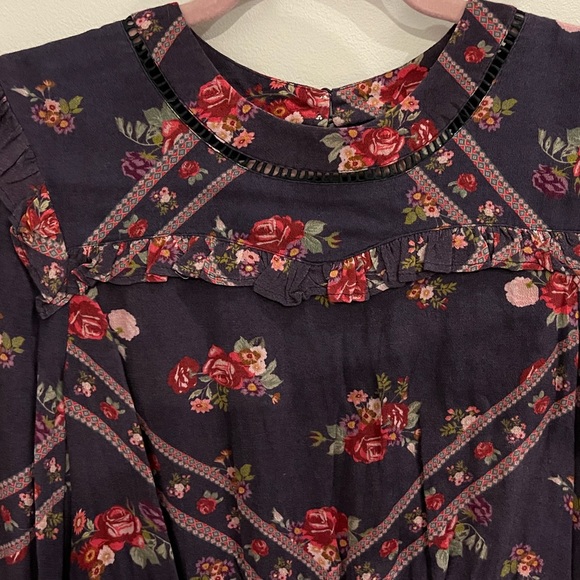 RAHI CALI - PURPLE FLORAL LONG SLEEVE RUFFLE MINI DRESS - SMALL - Picture 14 of 14